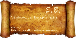 Simkovits Benjámin névjegykártya